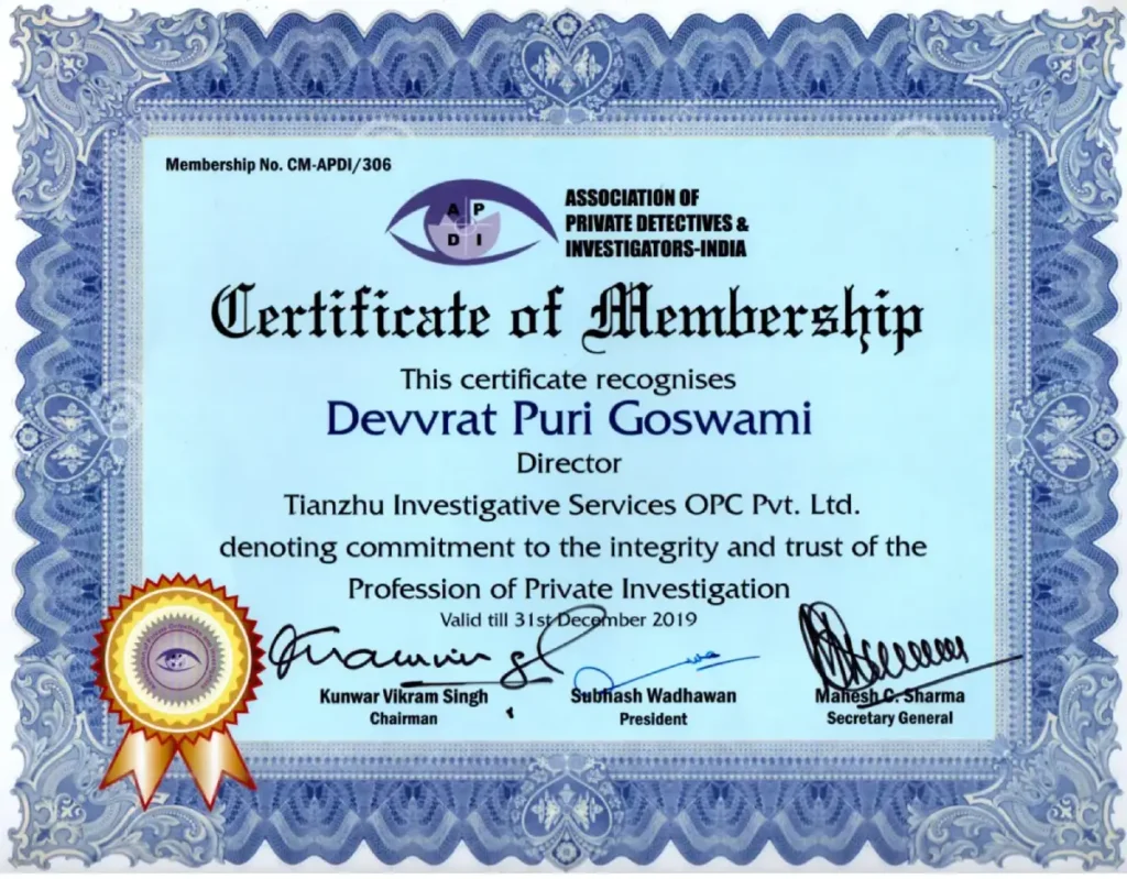 APDI Certificate of Membership 2019.