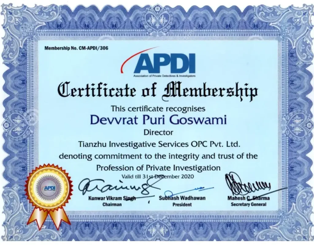 APDI Certificate of Membership 2020.