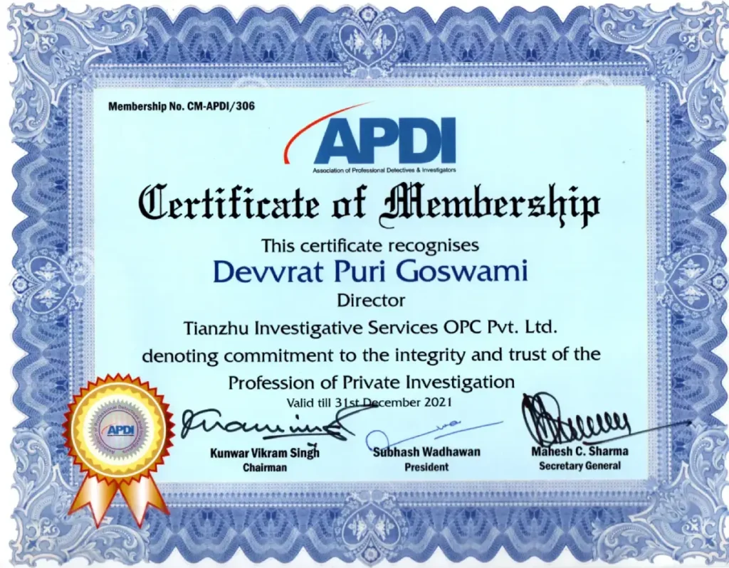 APDI Certificate of Membership 2021.
